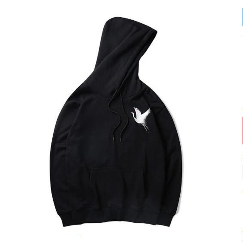 Kapuzenpullover mit Kranich-Stickerei