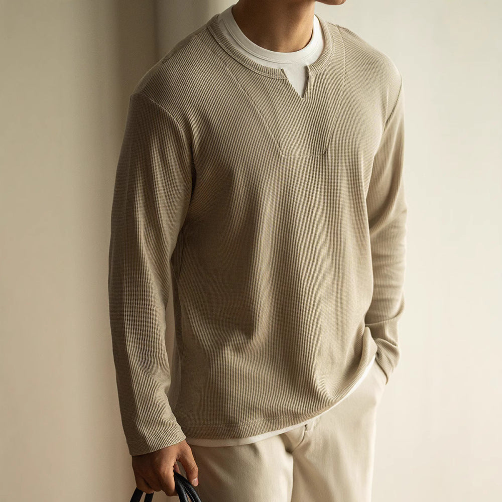 Pull ras du cou en tricot gaufré superposé