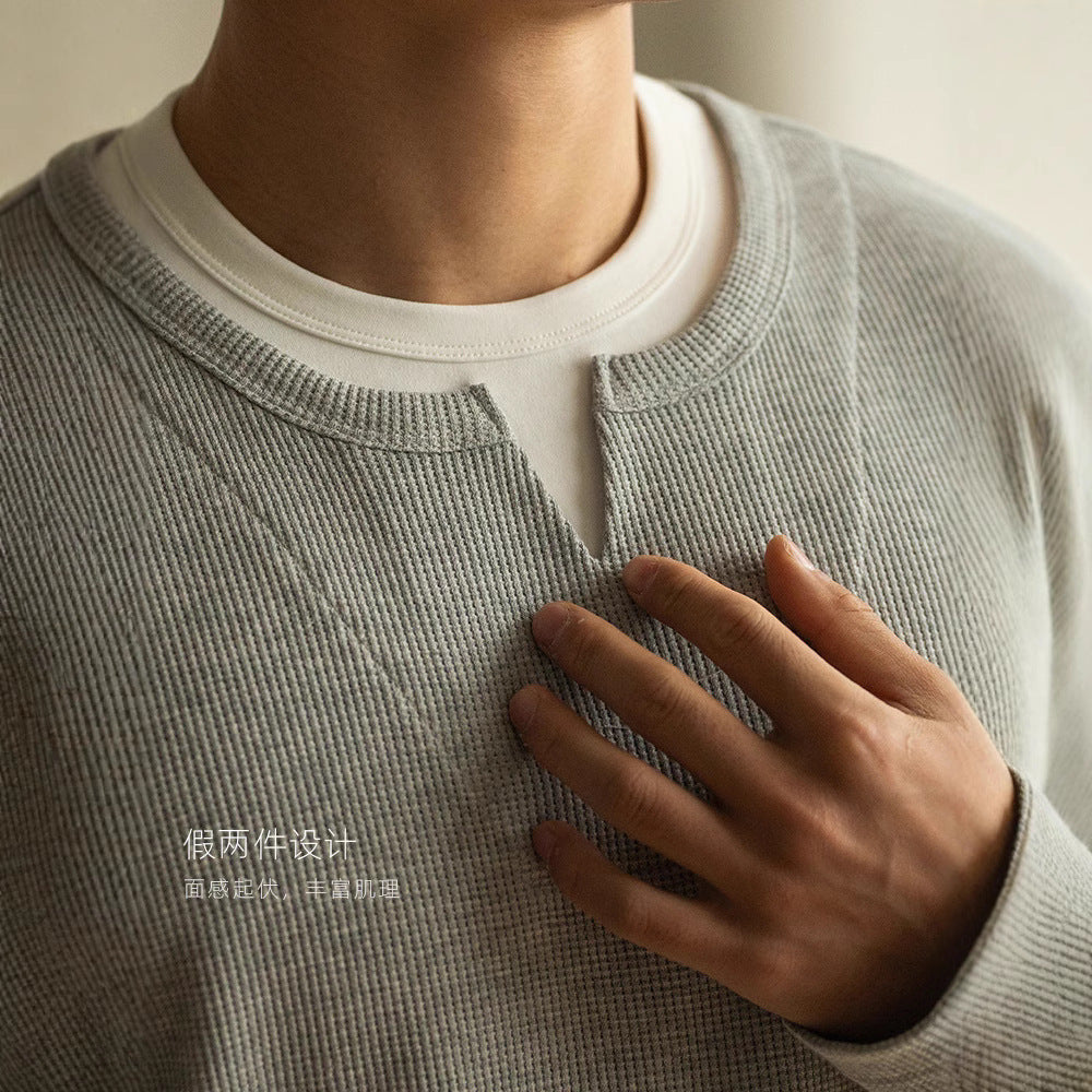 Pull ras du cou en tricot gaufré superposé