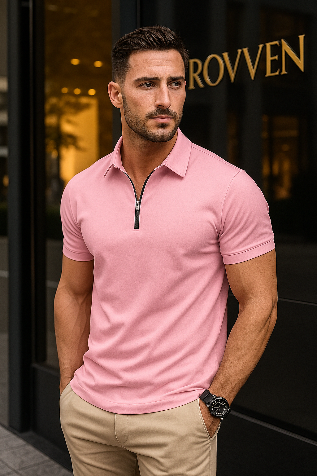Essential Stretch-Polo mit Reißverschluss