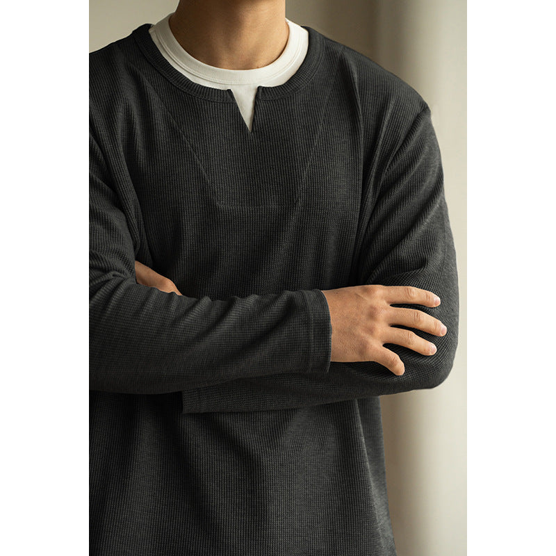 Pull ras du cou en tricot gaufré superposé