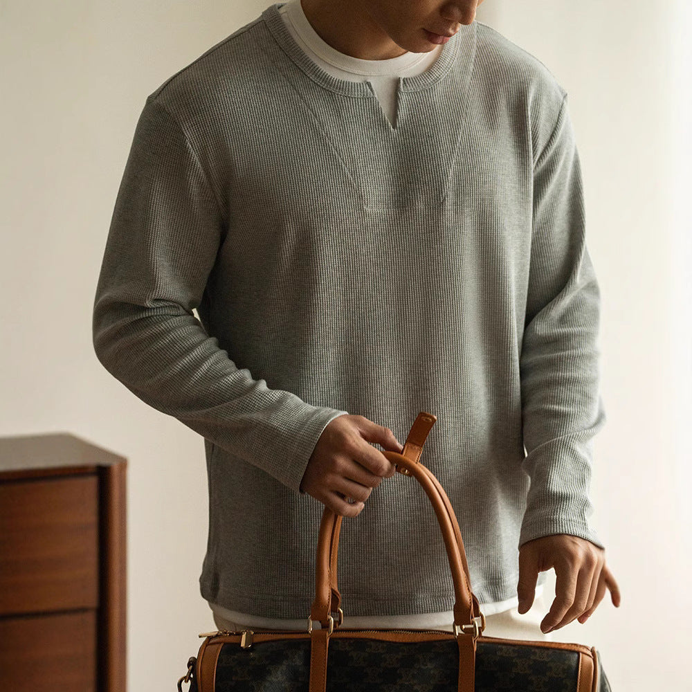 Pull ras du cou en tricot gaufré superposé